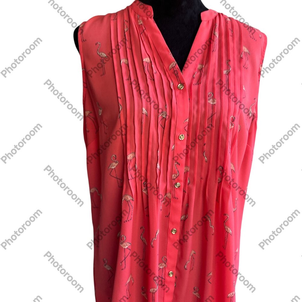 Charter Club Coral Flamingo Blouse Sz L